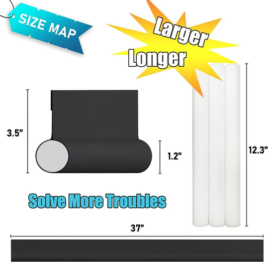 Door stopper, draft excluder, draft excluder, 37 inch, cuttable, draft excluder, insulator, sound insulation, heat insulation, insulation, insect repellent, suitable for indoor and outdoor doors, 1 pack, black.