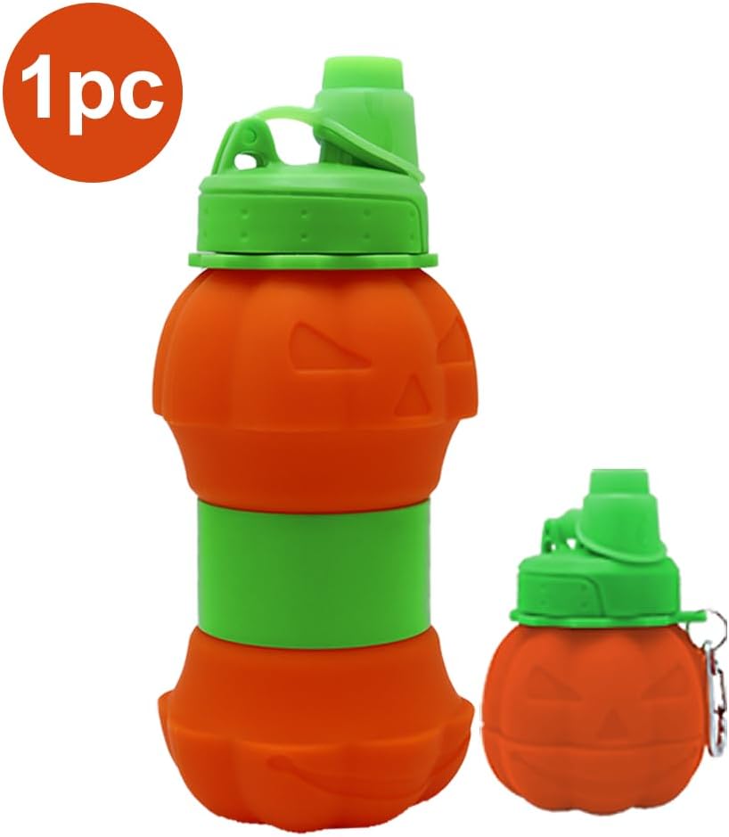 Collapsible silicone water bottle - 600 ml/20 oz - portable and lightweight - ideal for outdoor walks and indoor sports - handy for travel.