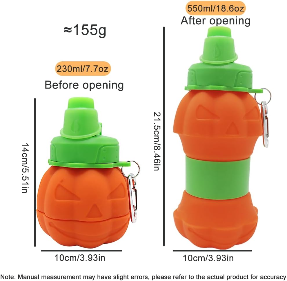 Collapsible silicone water bottle - 600 ml/20 oz - portable and lightweight - ideal for outdoor walks and indoor sports - handy for travel.