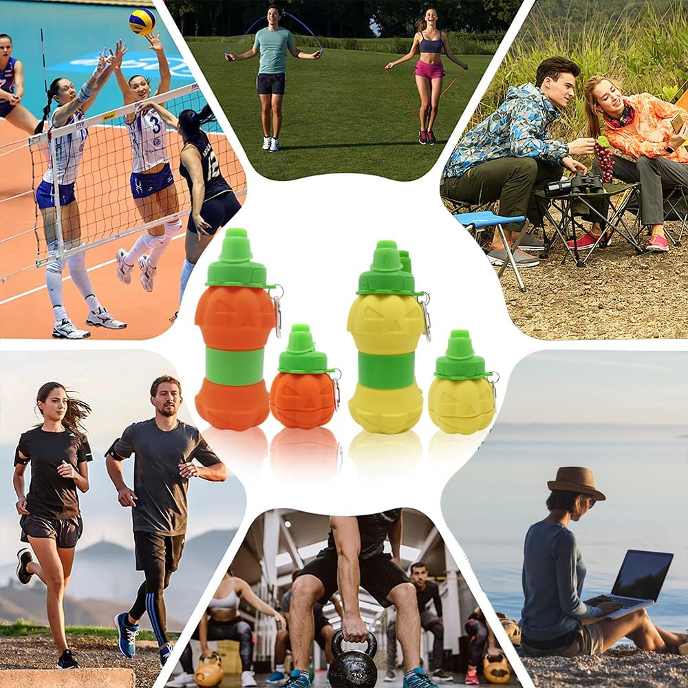 Collapsible silicone water bottle - 600 ml/20 oz - portable and lightweight - ideal for outdoor walks and indoor sports - handy for travel.