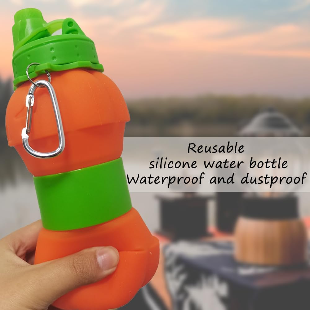 Collapsible silicone water bottle - 600 ml/20 oz - portable and lightweight - ideal for outdoor walks and indoor sports - handy for travel.