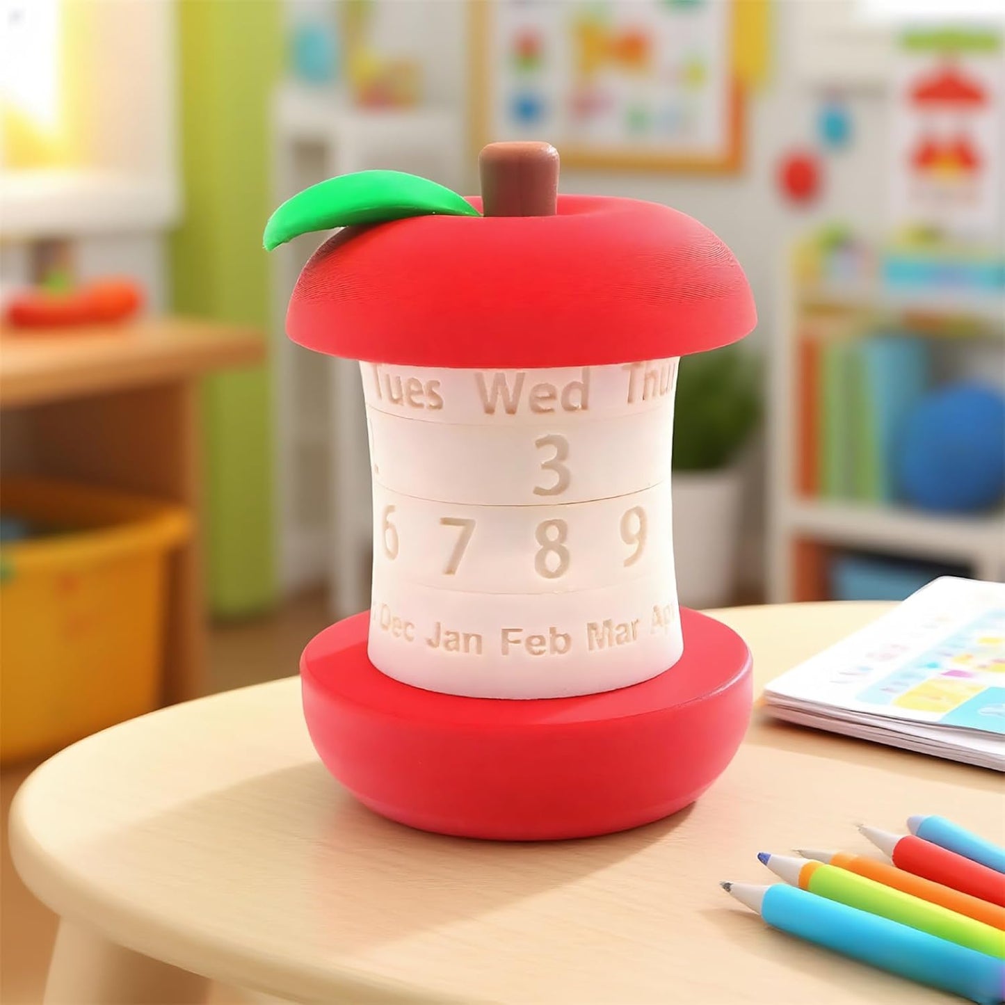 Calendar in the shape of an apple - Fun 3D-printed desk calendar - Rotatable display of date/month/day of the week - Perfect as decoration for home offices and as a gift for students