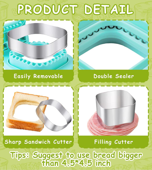 Sandwich Cutter/Sealer - Making Bread - DIY Bread - Square - Stainless Steel - Bread Cutter - Suitable for Kids - Boys & Girls - Lunch & Breakfast.