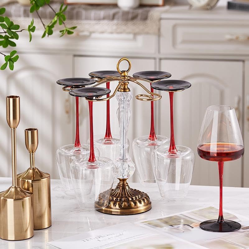 Rotating wine glass rack with 6 hooks - Antique freestanding drying rack for the countertop - Suitable for home and bar storage