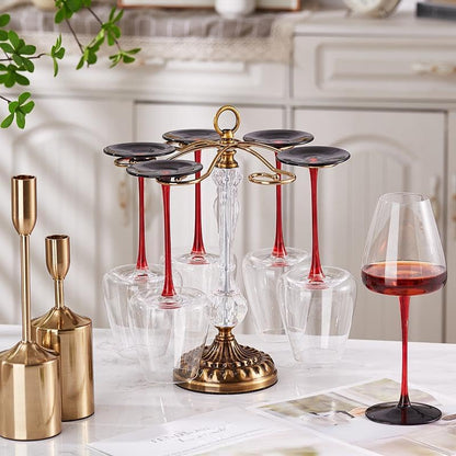 Rotating wine glass rack with 6 hooks - Antique freestanding drying rack for the countertop - Suitable for home and bar storage