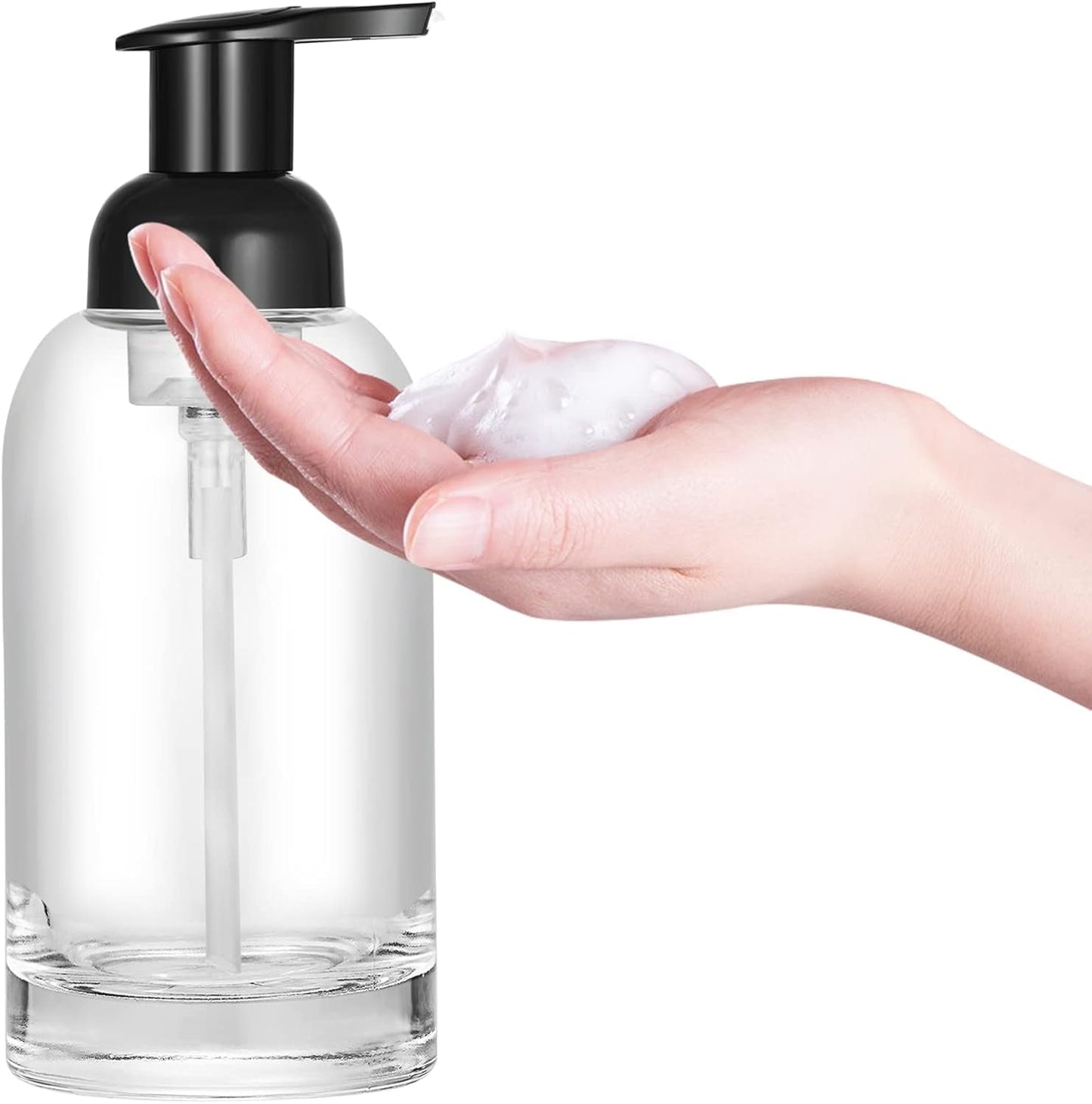Hand soap bottle - Foam soap dispenser - Glass - Pump type - 375 ml dispenser - Clear bottle with black pump - For hand soap and body soap - 2-pack