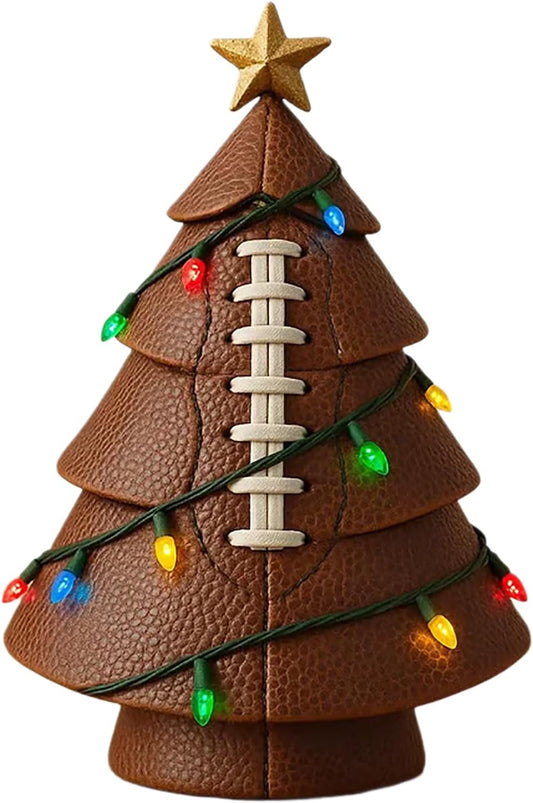 Christmas tree decoration with football theme - Fun football decoration - Mixed set of Christmas tree decorations with gold stars - Christmas decoration for the desk - Perfect for indoor office use - Sports fans - Christmas tree decoration (brown)