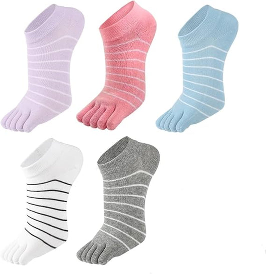 Teensokken - Split-toe socks - 5 pairs - Ladies - Running - Five-Toe socks - Sport - Walking - Pink, Purple, Grey, White, Blue.