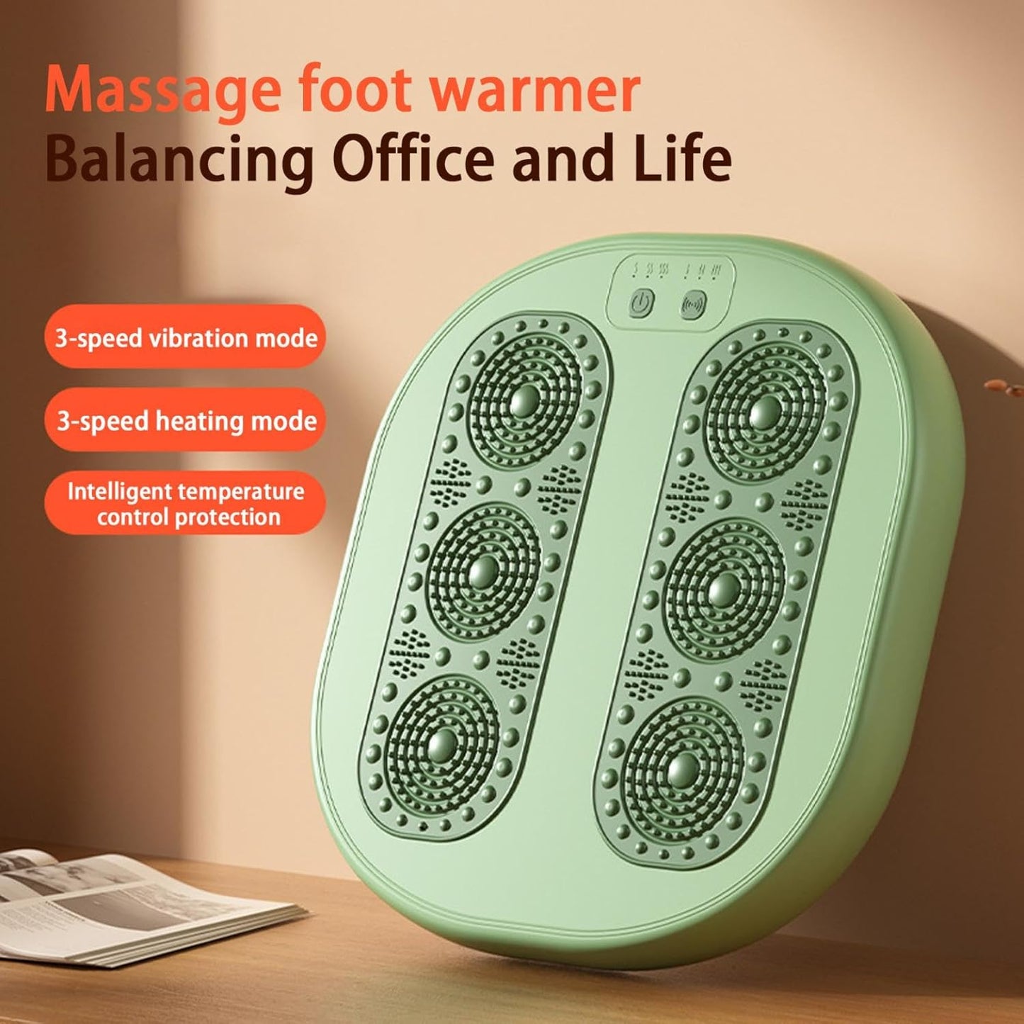 Foot warming cushion - Electric foot warming cushion - Foot warmer - 3 temperature settings - Built-in 6 manual massage heads - Suitable for home, office and dormitories - Warming cushions (green)