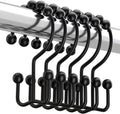 Matzwarte shower curtain hooks (12-pack) - Double hooks made of stainless steel - Hooks with smooth rolling action - Suitable for shower curtains up to 3.3 cm thick - Suitable for shower curtains and waterproof liners. (black)
