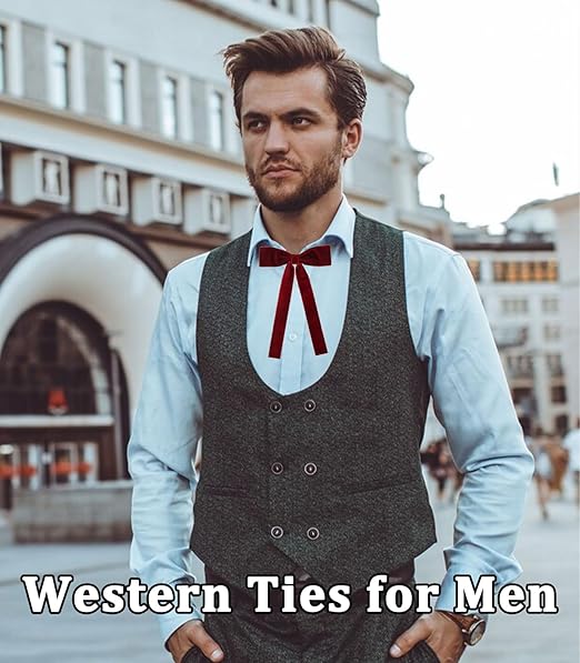 Western String Ties for Men Velvet Western Colonel Bolo Bow Tie Solid Color Clip On Bowtie for Wedding Cosplay