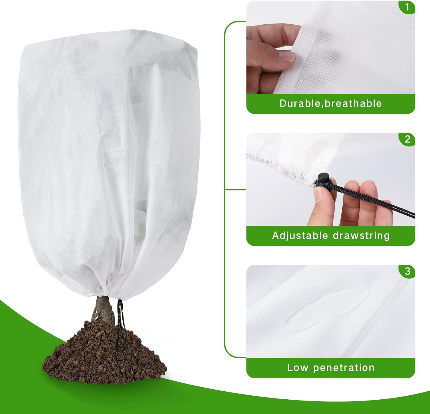 Plant frost protection - cold cover - plant cover - with drawstring and zip - 2-pack - 120 * 180 cm - white - for outdoor plants - shrub pots - plants - winter.
