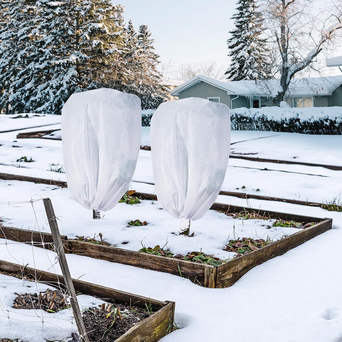 Plant frost protection - cold cover - plant cover - with drawstring and zip - 2-pack - 120 * 180 cm - white - for outdoor plants - shrub pots - plants - winter.