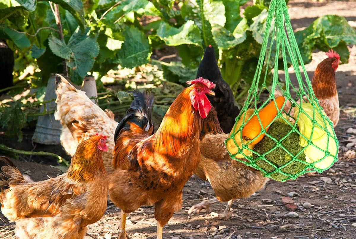 Feed bag - Feed net bag - Chicken, duck and goose feed net bag - Hanging - With carabiner - Feed tray for fruit and vegetables - 60 cm - 2 colours