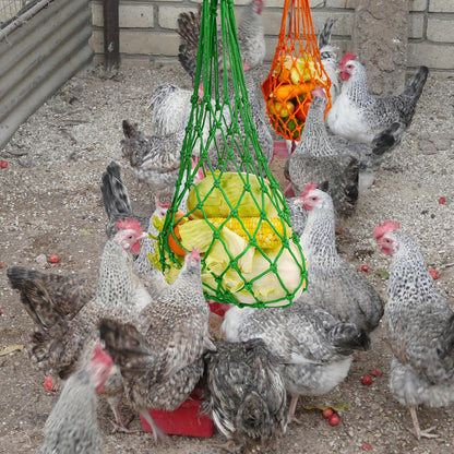 Feed bag - Feed net bag - Chicken, duck and goose feed net bag - Hanging - With carabiner - Feed tray for fruit and vegetables - 60 cm - 2 colours