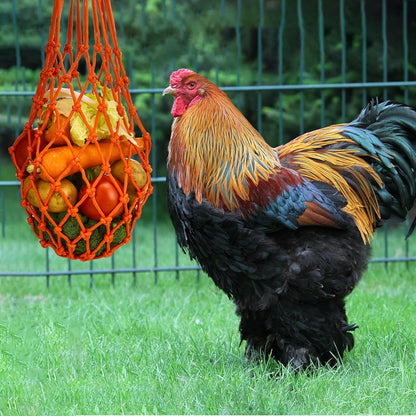 Feed bag - Feed net bag - Chicken, duck and goose feed net bag - Hanging - With carabiner - Feed tray for fruit and vegetables - 60 cm - 2 colours
