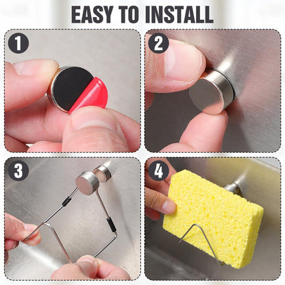 Sponge Holder - Stainless Steel - Magnetic - Kitchen Sink Sponge Drying Rack - 1 piece - Easy to install - No drilling required - Suitable for kitchens and bathrooms