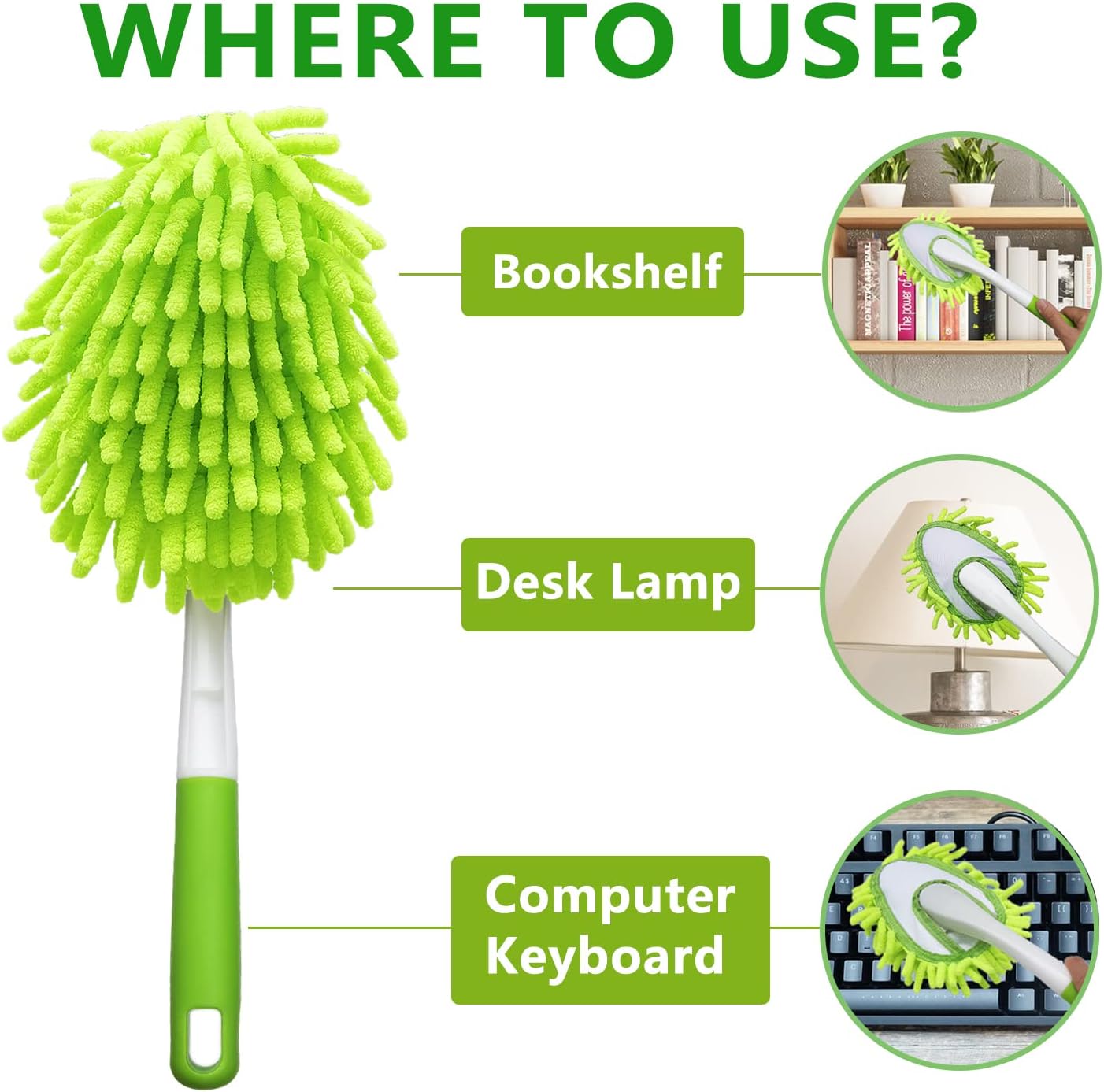 Cloth brush - Microfiber cloth - Hand-washable cloth - With 4 replaceable microfiber heads - Can be used wet and dry - Removable cleaning accessories - Suitable for office, car, windows, furniture and walls.