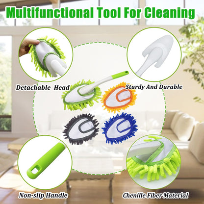 Cloth brush - Microfiber cloth - Hand-washable cloth - With 4 replaceable microfiber heads - Can be used wet and dry - Removable cleaning accessories - Suitable for office, car, windows, furniture and walls.