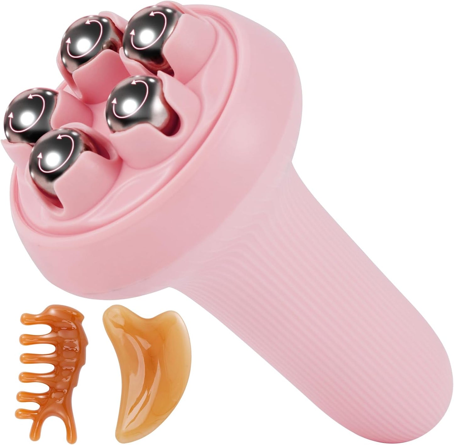Massager - Portable Lymph Massage Roller - Neck Roller - Massage Tool - Helps Release Muscles, Face and Body - Face Roller - Facial Gua Sha Set (pink)