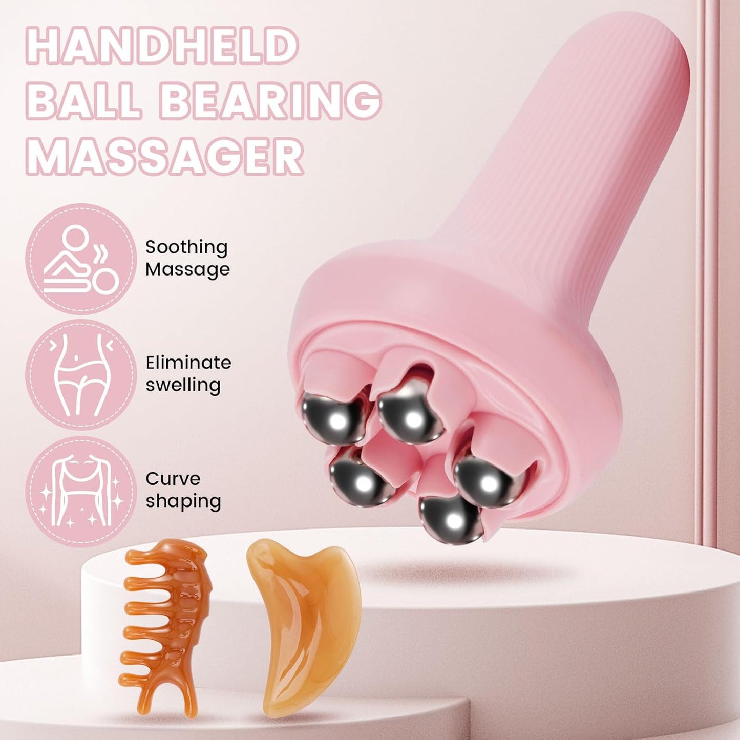 Massager - Portable Lymph Massage Roller - Neck Roller - Massage Tool - Helps Release Muscles, Face and Body - Face Roller - Facial Gua Sha Set (pink)