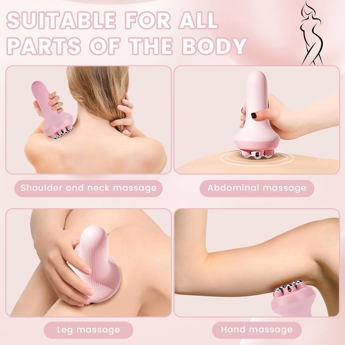 Massager - Portable Lymph Massage Roller - Neck Roller - Massage Tool - Helps Release Muscles, Face and Body - Face Roller - Facial Gua Sha Set (pink)