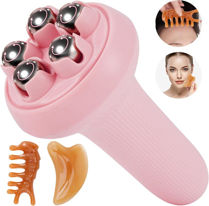 Massager - Portable Lymph Massage Roller - Neck Roller - Massage Tool - Helps Release Muscles, Face and Body - Face Roller - Facial Gua Sha Set (pink)