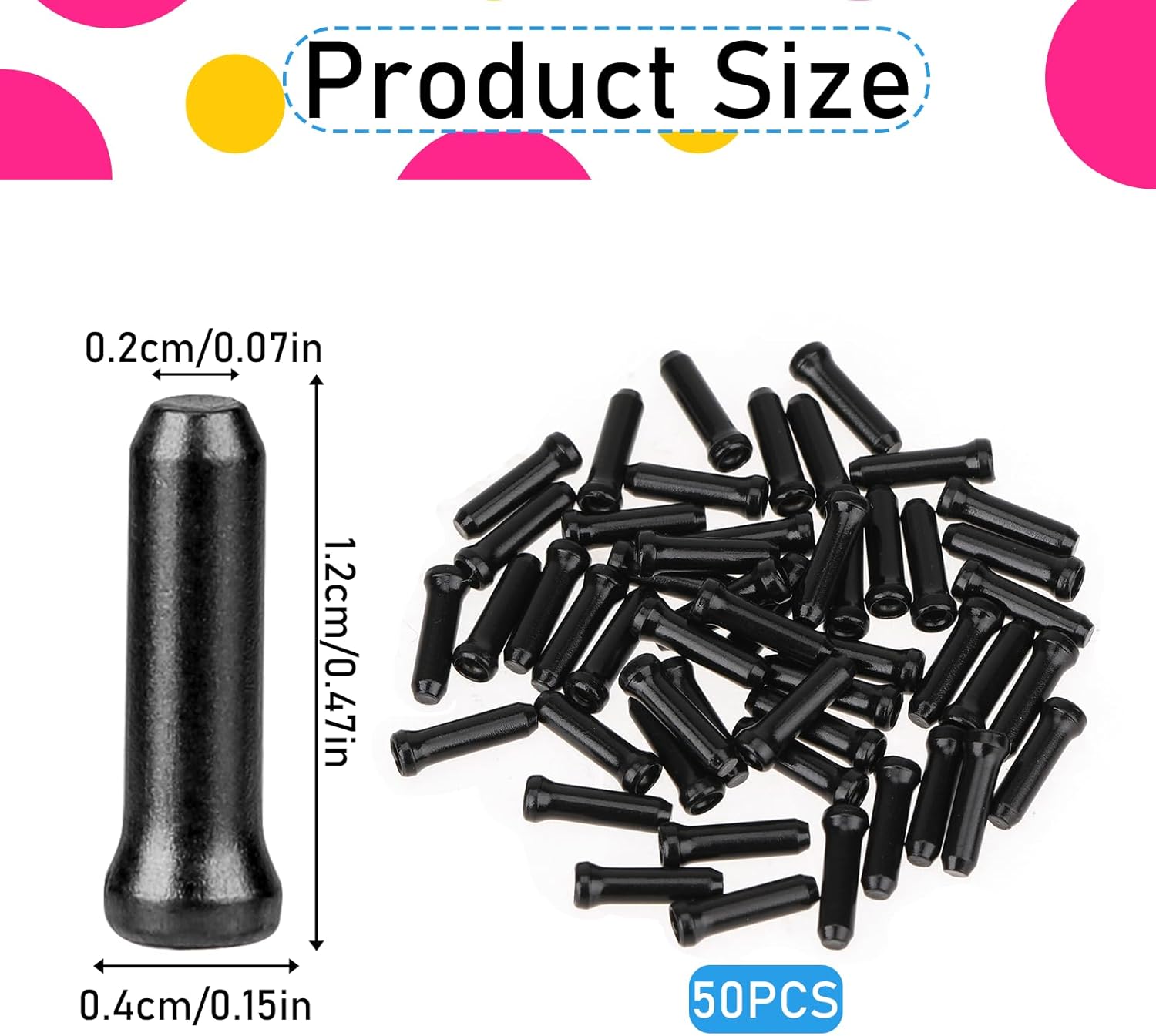 Bike Cable End Caps - 50 Pieces - Black - Bike Cable End Caps - Brake and Gear Cable Tips for Bikes.