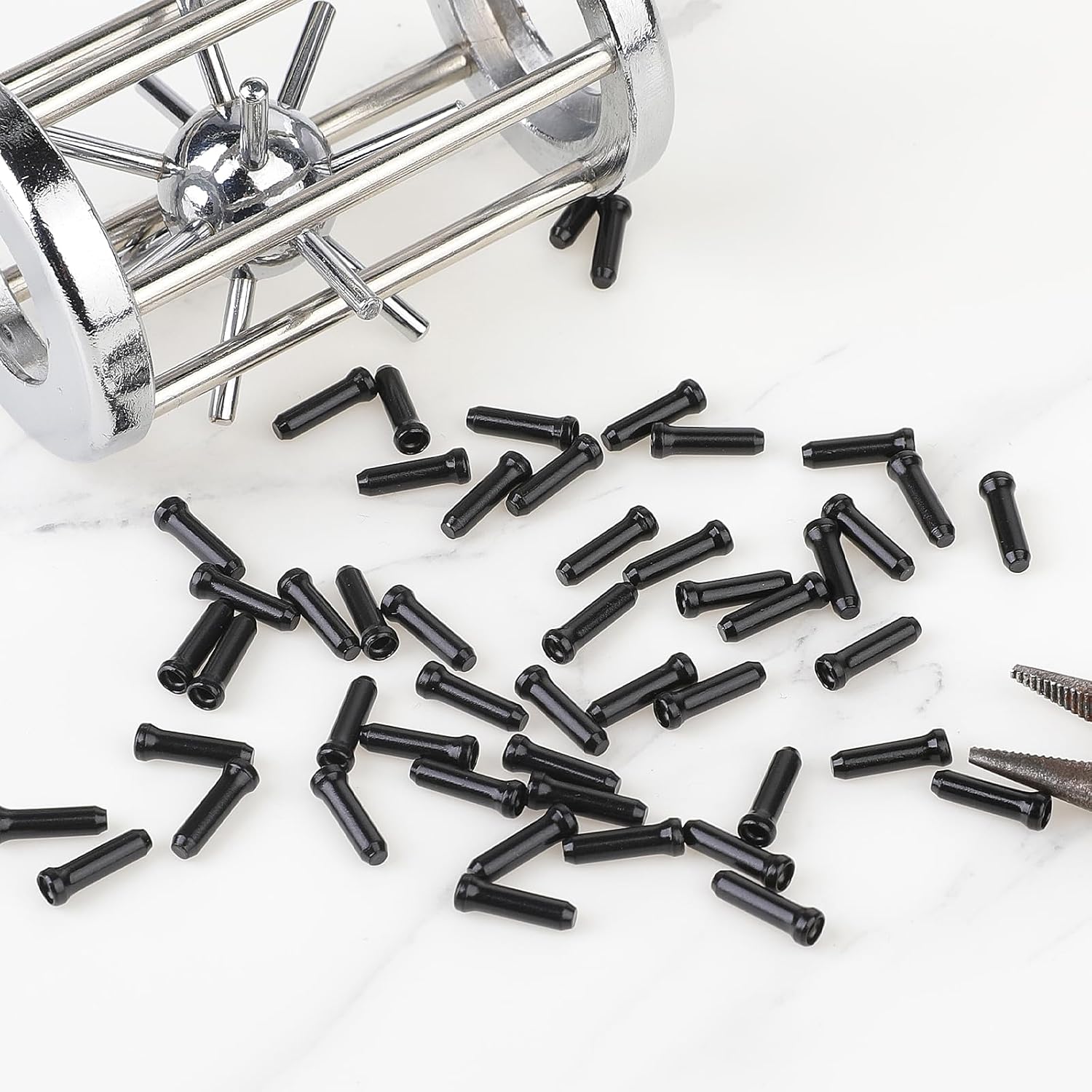 Bike Cable End Caps - 50 Pieces - Black - Bike Cable End Caps - Brake and Gear Cable Tips for Bikes.