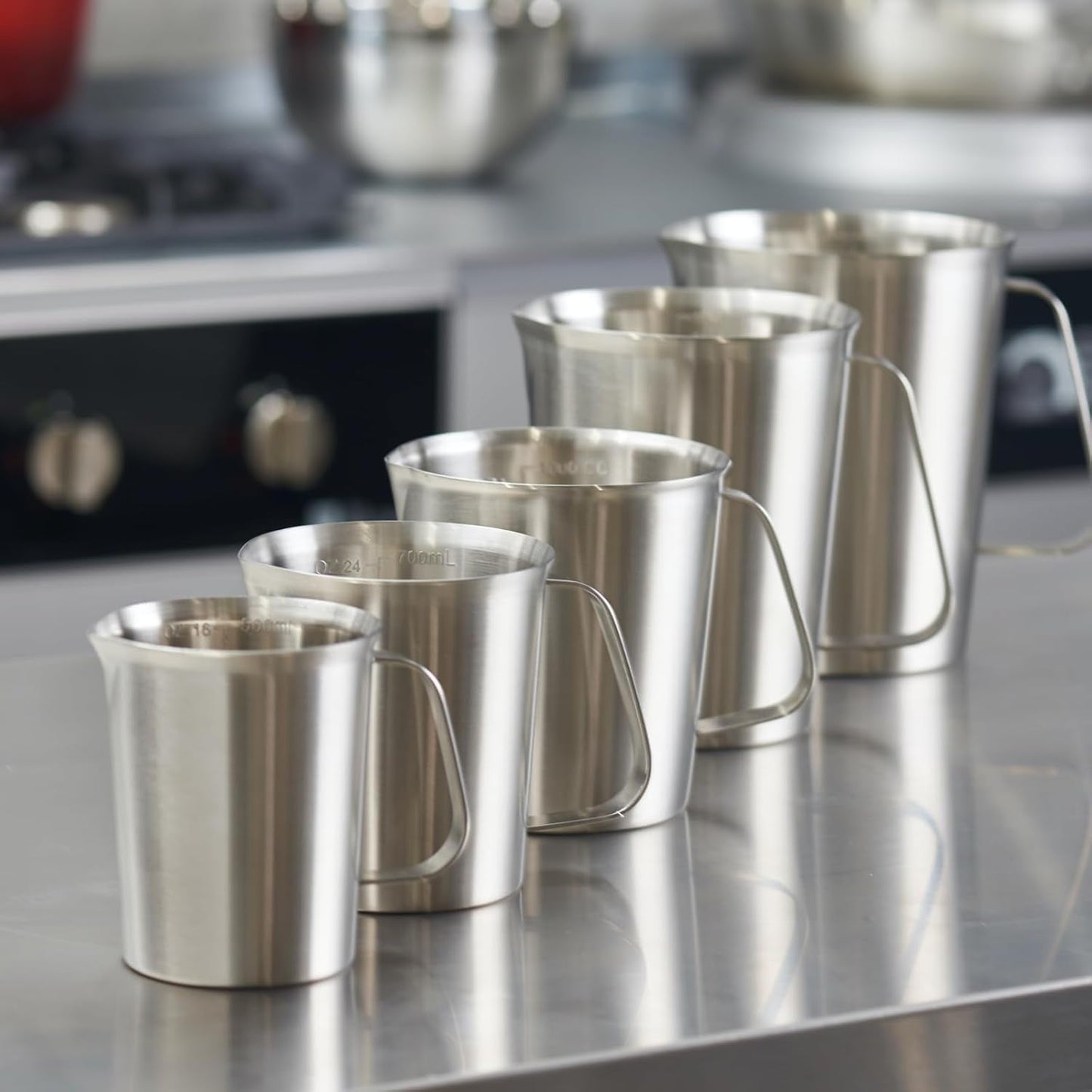 Stainless Steel Measuring Jug - 304 Stainless Steel - with Handle and Spout - Metal Pitcher with oz and ml Markings - 64 oz / 2 Litres (8 Cups) - Extra Strong Pitcher
