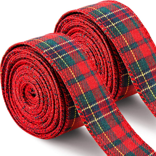 Christmas checkered ribbon - Jute ribbon with wire edge - Easy to bend - Red and green checkered ribbon - For Christmas tree decoration - DIY - Flower arranging - Crafting - 5 cm * 6 m.