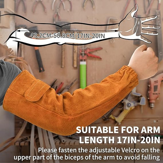 Cowhide arm protector with Velcro - Leather welding sleeve - Real cowhide arm protector - Welding sleeve - Suitable for welding work - Unisex - Heat resistant and flame retardant - Arm protection.