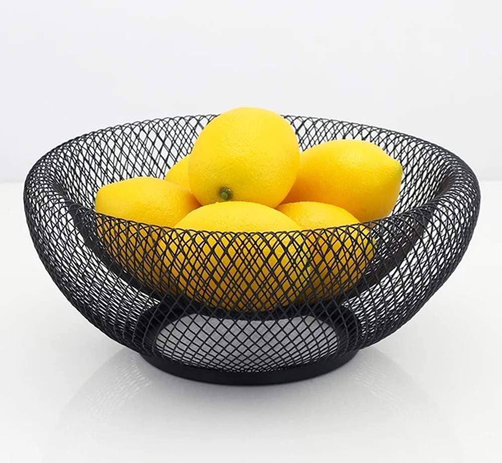 Fruit bowl - Mesh fruit bowl - Decorative fruit basket - Metal - Candy bowl - Suitable for kitchen, countertop, dining table, office - 10 inch (black).