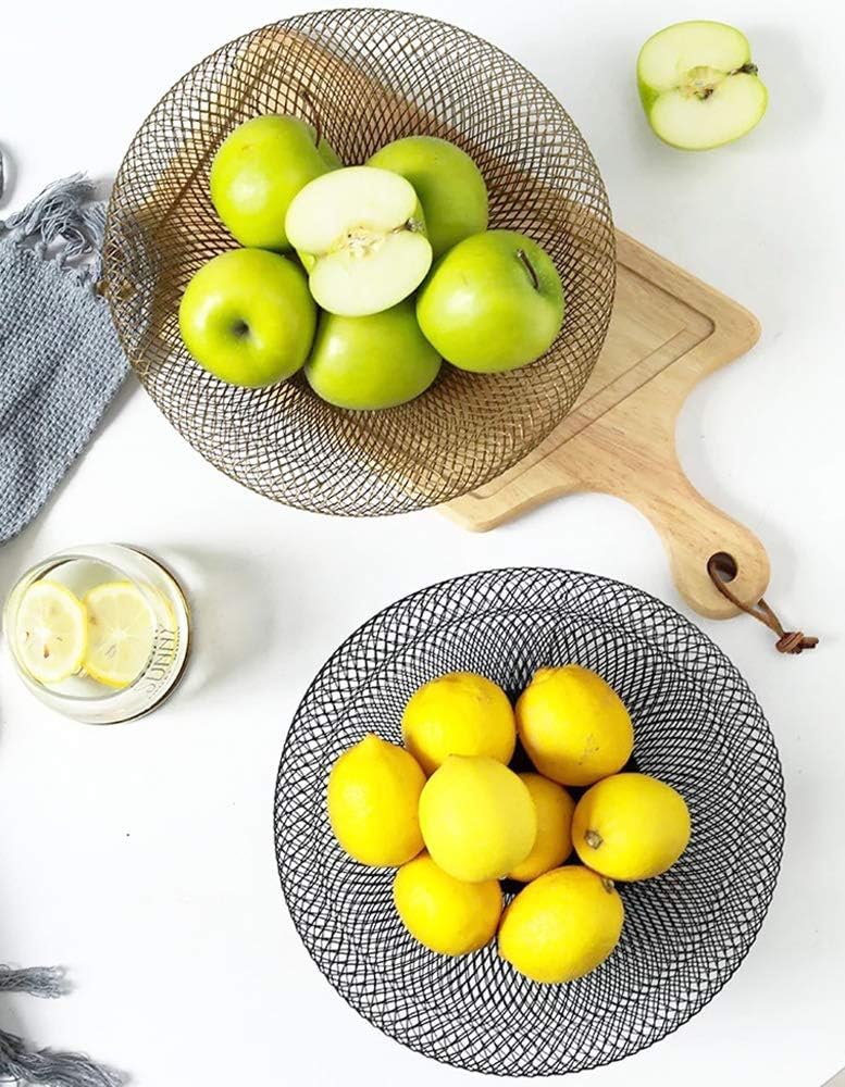 Fruit bowl - Mesh fruit bowl - Decorative fruit basket - Metal - Candy bowl - Suitable for kitchen, countertop, dining table, office - 10 inch (black).