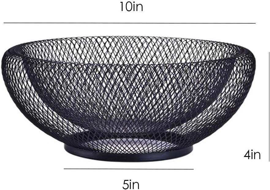 Fruit bowl - Mesh fruit bowl - Decorative fruit basket - Metal - Candy bowl - Suitable for kitchen, countertop, dining table, office - 10 inch (black).