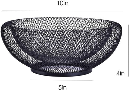 Fruit bowl - Mesh fruit bowl - Decorative fruit basket - Metal - Candy bowl - Suitable for kitchen, countertop, dining table, office - 10 inch (black).