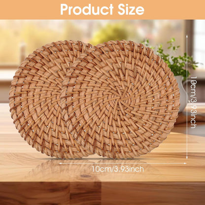 Coasters - Set of 2 - Naturally Woven Coasters - Rattan Coasters - 3.93 inches - Round Reed Coasters - Eco-Friendly Coasters - Boho Coasters - Coffee Table - Housewarming Gift - Hot Drinks - Home Decor