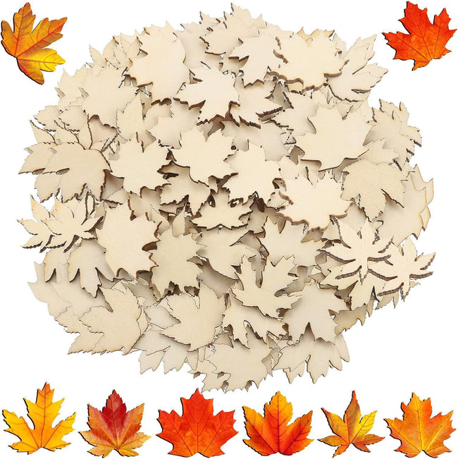 80 Pieces Thanksgiving Wooden Maple Lea Cutout Uninished Blank Wooden Slice Maple Lea Shaped Wood Pieces 1.2 Inch Mini Ornament or Thanksgiving Party all Autumn DIY Decoration Hover Image