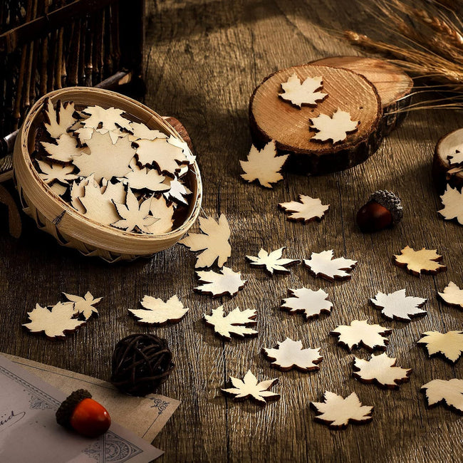 80 Pieces Thanksgiving Wooden Maple Lea Cutout Uninished Blank Wooden Slice Maple Lea Shaped Wood Pieces 1.2 Inch Mini Ornament or Thanksgiving Party all Autumn DIY Decoration Main Image