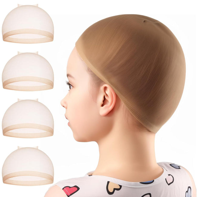 Wig Cap, 4PCS HD Wig Cap or Kids, HD Caps or Wigs Light Brown, Nylon Wig Caps or Kids, Stocking Caps or Wigs, Transparent Invisible Wig Cap or Halloween. Small Wig Cap or Kids, Baby. Hover Image