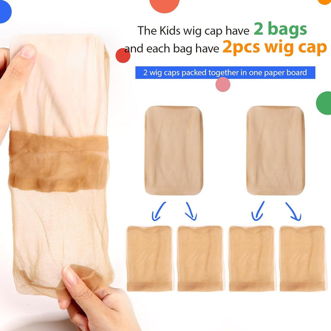 Wig Cap, 4PCS HD Wig Cap or Kids, HD Caps or Wigs Light Brown, Nylon Wig Caps or Kids, Stocking Caps or Wigs, Transparent Invisible Wig Cap or Halloween. Small Wig Cap or Kids, Baby. Main Image