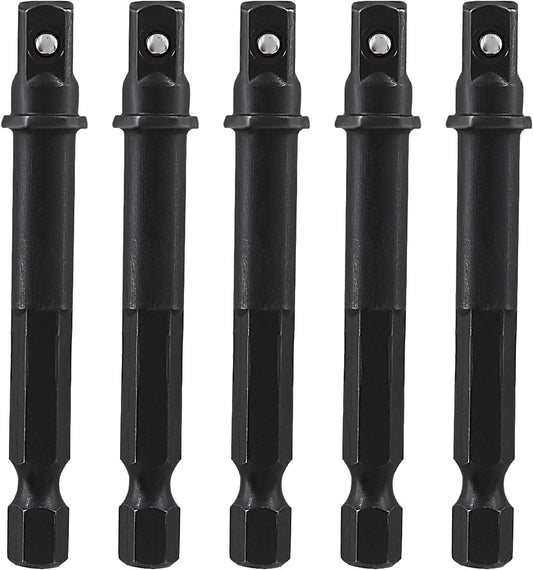 Biaungdo Square Socket Bit Adapter, 5 Pcs 1/4 Hex Impact Socket Extension Socket Driver Bits Set Impact Socket Adapter for Automotive DIY Drills(1/4 Hex Shank, Black)