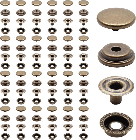 Biaungdo 200pc 15mm Heavy Duty Snap Fasteners Kit, Metal Leather Snap Button Press Stud Cap for Canvas, Marine, Boat, Bronzer (4 Components, 50pc Each)