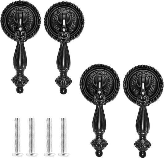 Biaungdo 4 Pack Antique Cabinet Pulls, Cabinet Pull Handle Knobs, Zinc Alloy Antique Decorative Handle Drawer Cabinet Teardrop Pull Knobs with Mounting Screws - Black