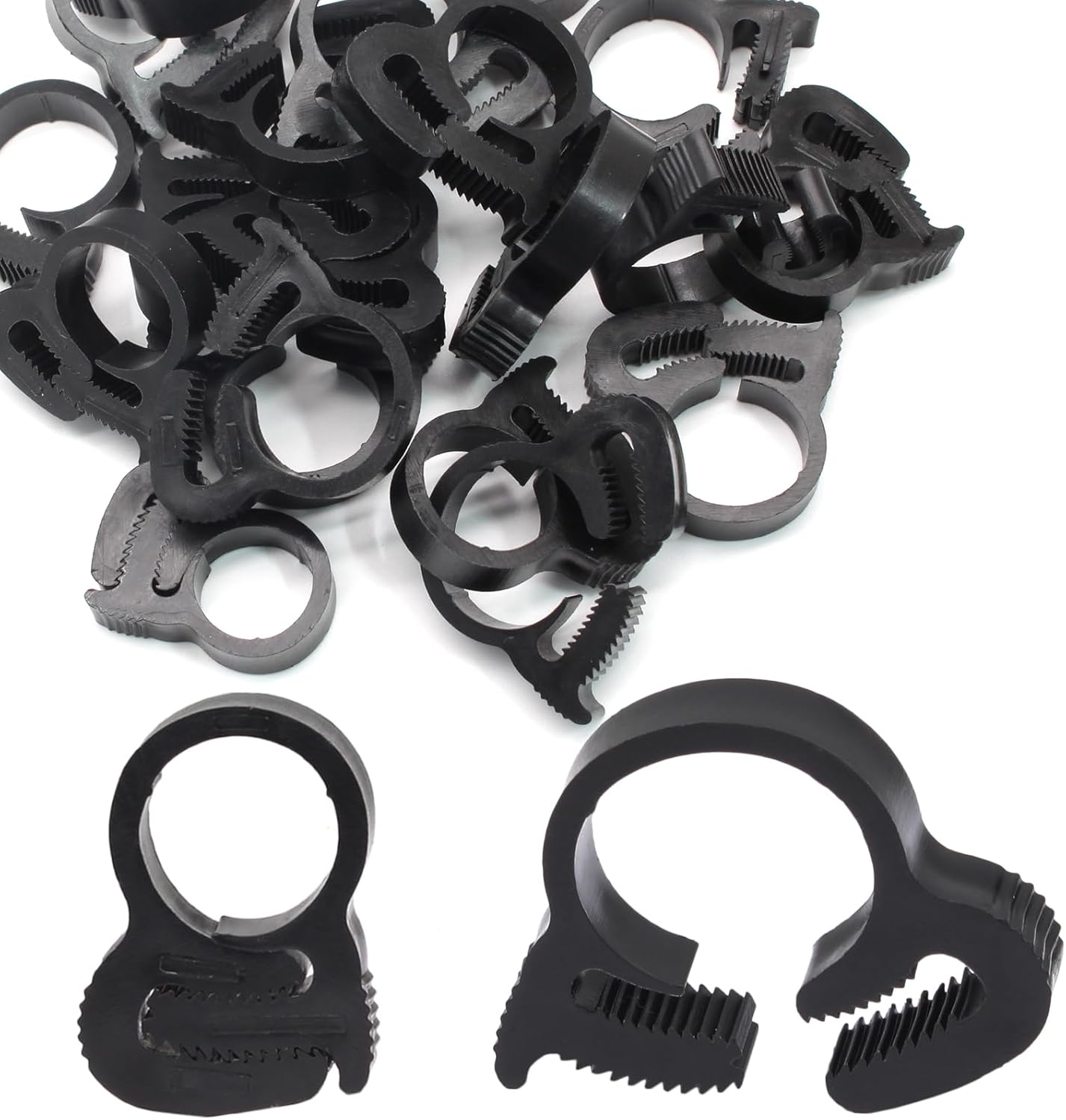 Biaungdo 20 Pack Black Double Gripping Nylon Hose Clamps, 12.3-13.3 mm Heavy Duty Snap Grip Plastic Clamps Adjustable Ratcheting Clamp