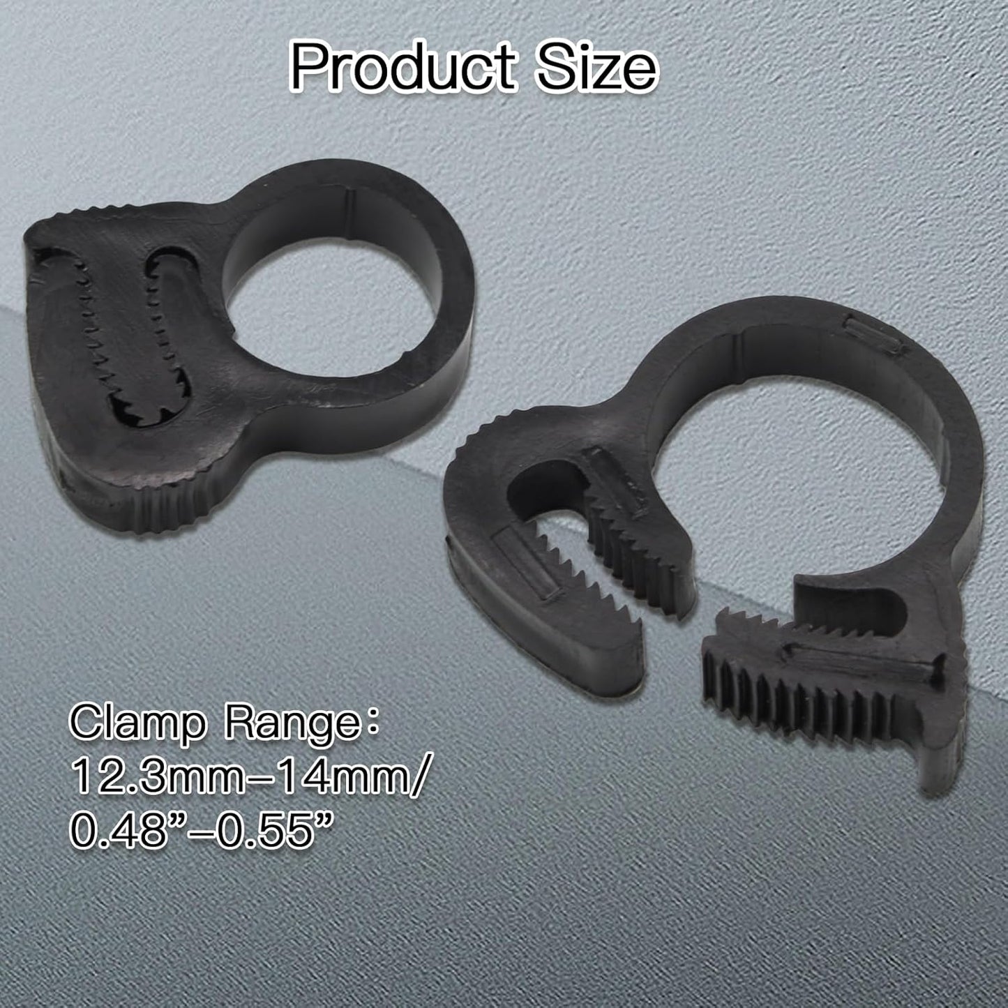 Biaungdo 20 Pack Black Double Gripping Nylon Hose Clamps, 12.3-13.3 mm Heavy Duty Snap Grip Plastic Clamps Adjustable Ratcheting Clamp