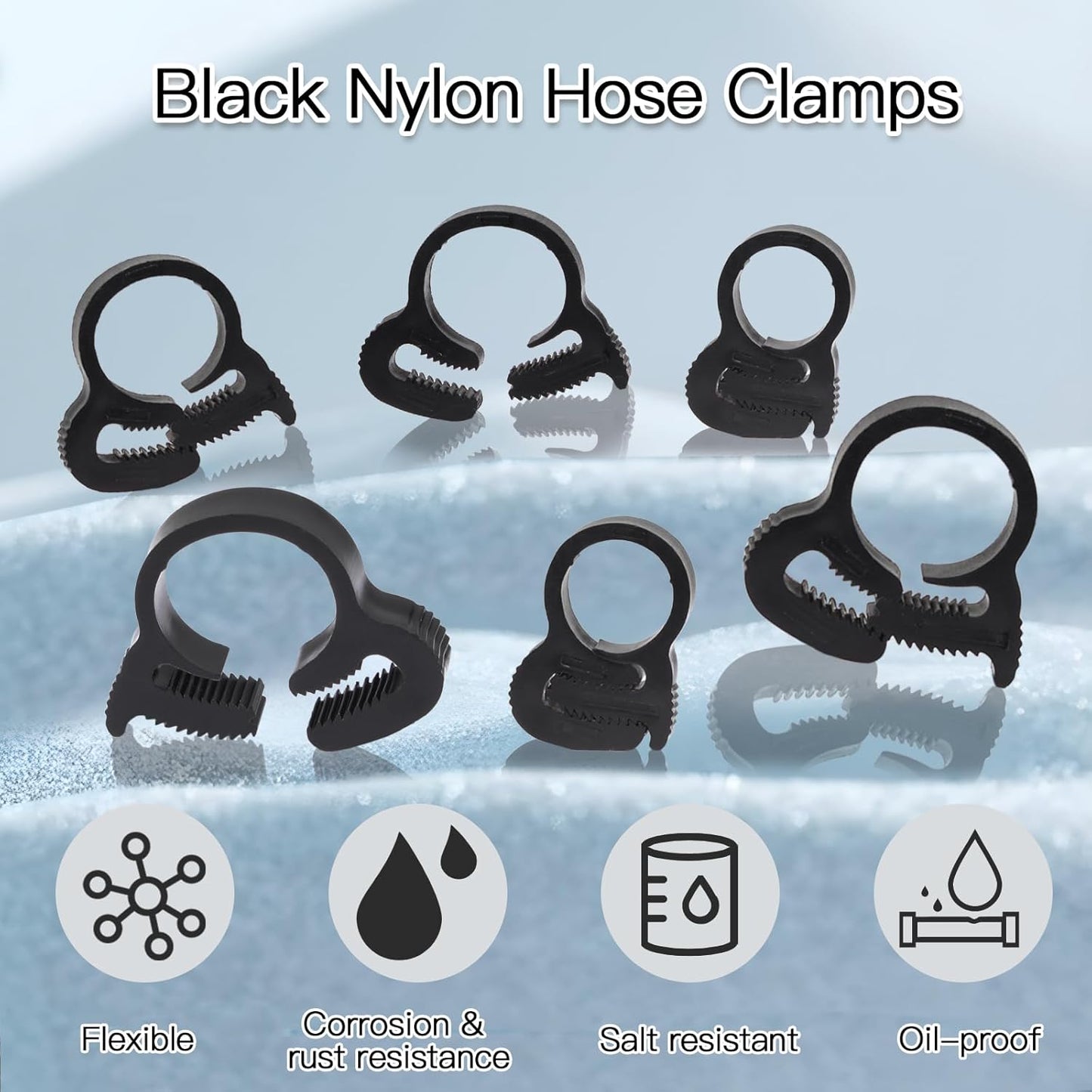 Biaungdo 20 Pack Black Double Gripping Nylon Hose Clamps, 12.3-13.3 mm Heavy Duty Snap Grip Plastic Clamps Adjustable Ratcheting Clamp