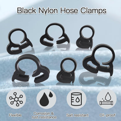 Biaungdo 20 Pack Black Double Gripping Nylon Hose Clamps, 12.3-13.3 mm Heavy Duty Snap Grip Plastic Clamps Adjustable Ratcheting Clamp