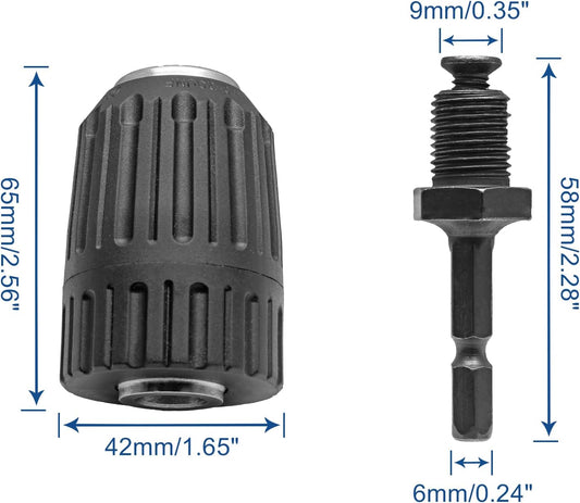 Biaungdo 1/2" Keyless Drill Chuck Adapter 2.0-13mm, 1/4-Inch Hex Shank Drill Chuck Adapter, Converter Quick Connect Impact Driver Conversion Tool 1/2-20UNF Mount