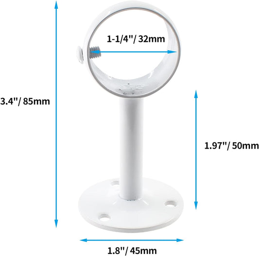 Biaungdo 2 Pcs 1-1/4 Inch Curtain Rod Ceiling-Mount Bracket,Stainless Steel Flange Rod Holder Shower Curtain Closet Rod Holder Ceiling Curtain Rod Brackets with Anchor Screw Kit,White,Locking Design